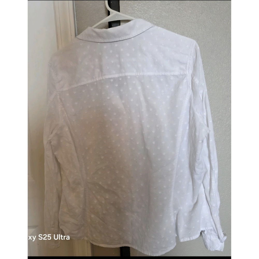 Jones New York Sport White Polka-Dot Long Sleeve Button Up Shirt XL Cotton - Picture 3 of 9